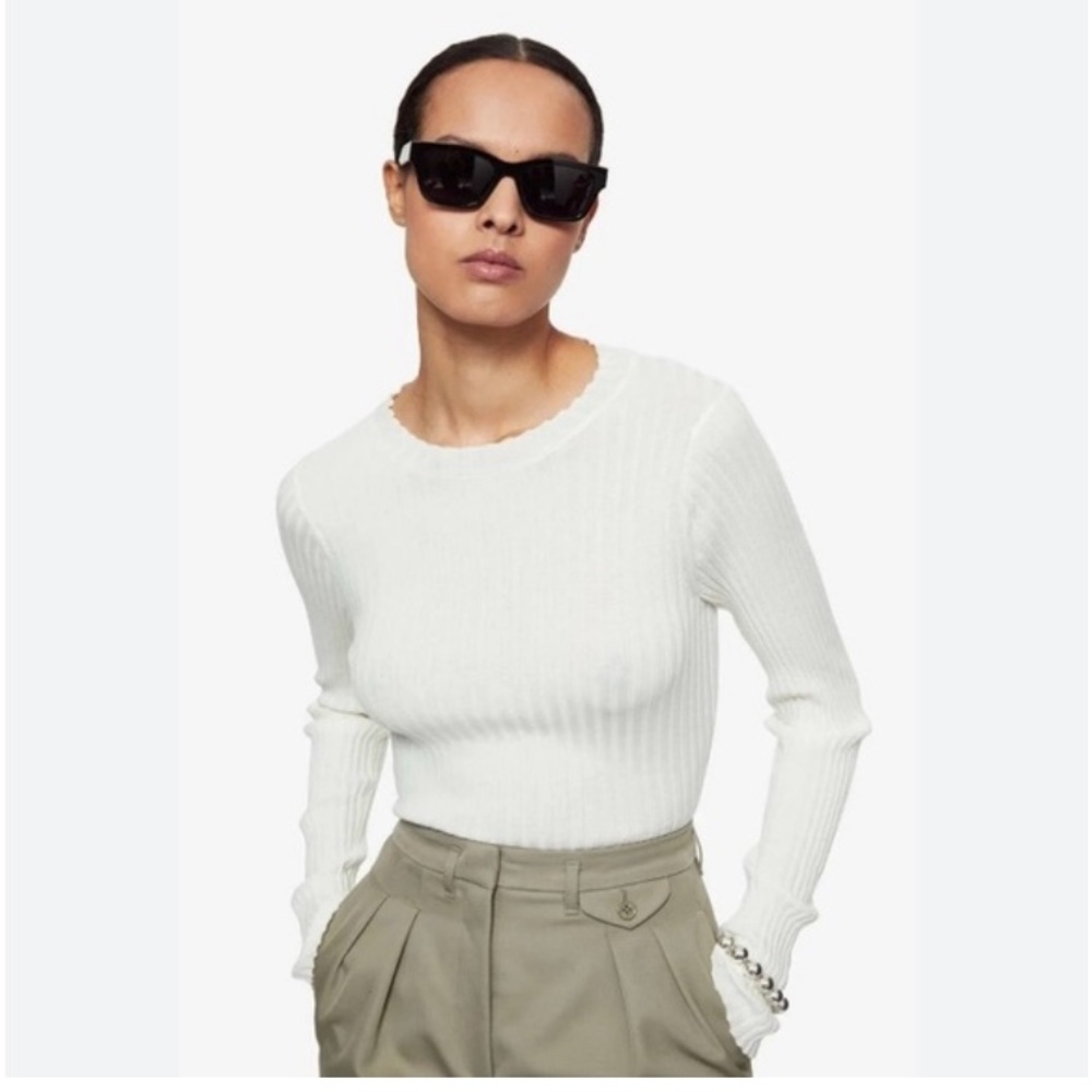 White Ribbed Long Sleeve Cecilia Top